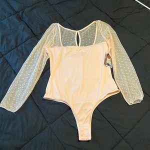 Light pink see through polka dot bodysuit